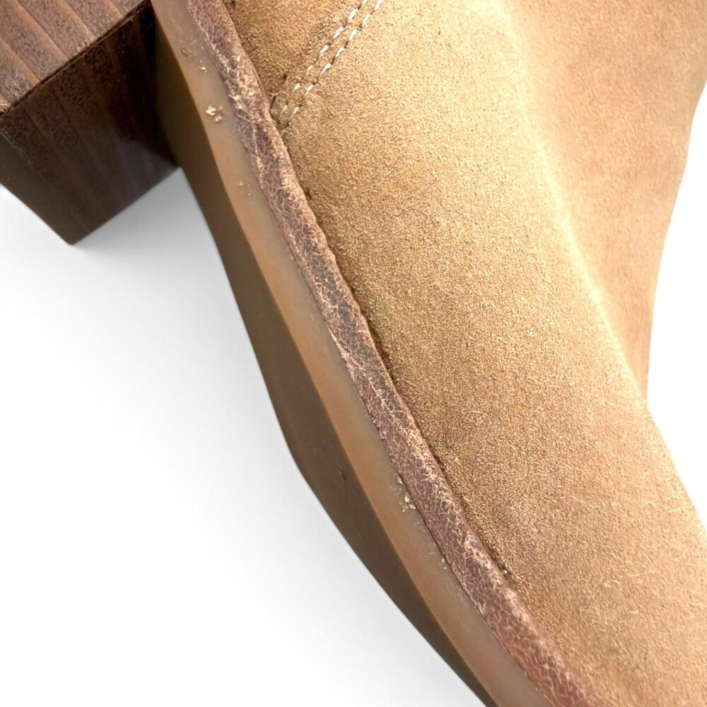 talbots via tassel tie suede ankle boots 9.5m tan almond toe block heel booties - Picture 9 of 12